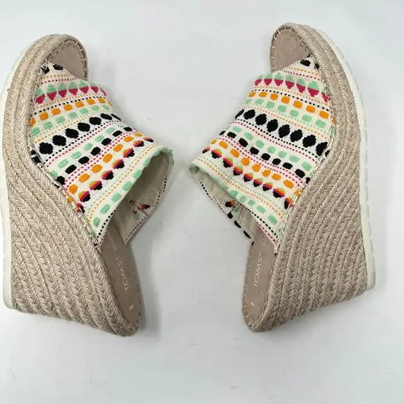 TOMS Monica Natural Global Woven Boho Mule Espadrille Wedge Heel Womens 10 - Picture 5 of 12